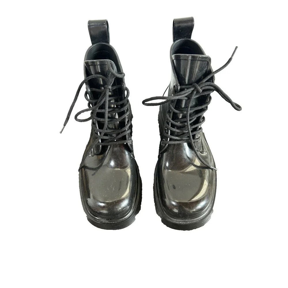 Bottega Veneta Stride Rubber Lace Up Shiny Ankle Boots Black Size EU 37.5 US 7.5